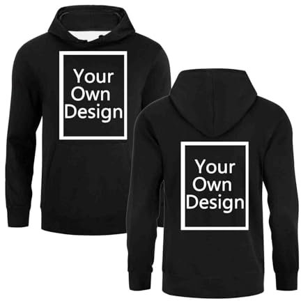 NSICBMNO Black Custom Hoodie Men Personalised T Shirts Front And Back Oversized Pullover Sweatshirt Fleece Lined Long Sleeve Tops Casual Hoodies Loose Fit