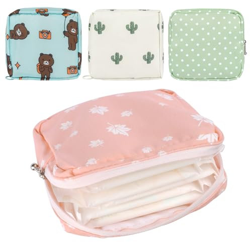 4 Stück Tampon Aufbewahrung, Binden Aufbewahrung mit Reißverschluss, Binden Tasche mit Eingebautes Fach Tragbare Damenbinden Aufbewahrungstasche Geeignet für Damenbinden, Lippenstift, Kreditkarten