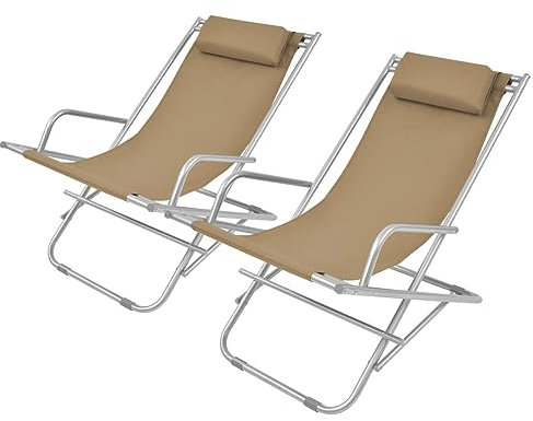 ShGaxin Liegestühle 2 STK. Stahl Taupe, Gartenliege, Sonnenliege, Relaxliege, Deckchair, Terrassenstühle, Beach Chair, Saunaliege