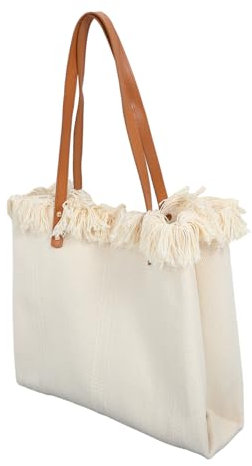 ROMISBABA Bolso Tote De Lona Para Mujer Bolso De Hombro Grande Bolsa De Compras Para Trabajo y Escuela Color Blanco Hueso Gran Capacidad