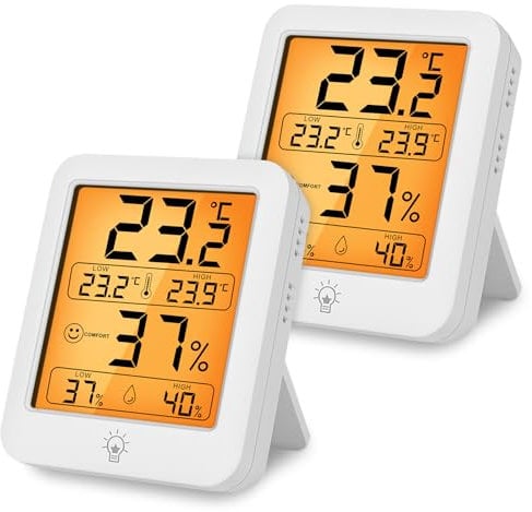 HOTUT Digital Thermometer Hygrometer, 2 Stück Innen Thermometer mit Hintergrundbeleuchtung, 5s schnelle Antwort Temperatur Luftfeuchtigkeitsmesser, Thermo-Hygrometer Raumthermometer Klima Monitor