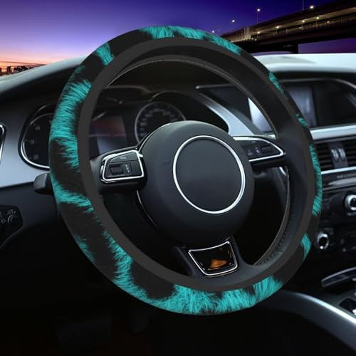 Mexpekil Lenkradhülle mit Leopardenfell-Motiv, Türkis, universal, rutschfest, passend für die meisten Autos (38 cm), 1 Stück