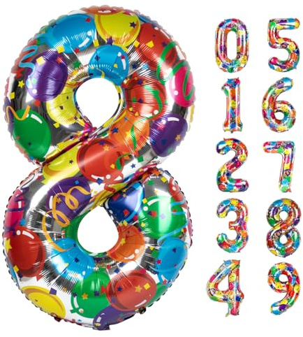 40 Zoll Nummer 8 Luftballon,Riesige bunte 8 18 28 80 Geburtstag Ballons für Männer Jungen, 8. Geburtstag Dekorationen Party Supplies, Hochzeitstag, Graduierungen