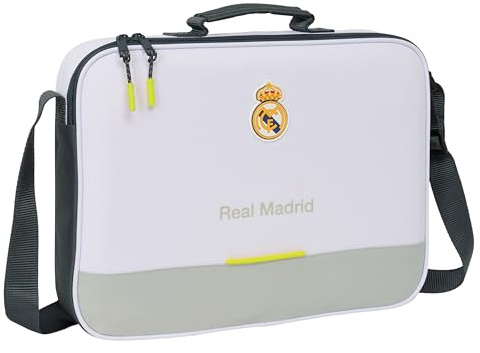 safta Real Madrid EQUIPAZIONE 25/26 - Abnehmbare Geldbörse, Koffer, Umhängetasche, Bequem und Vielseitig, Qualität und Langlebigkeit, 38 x 6 x 28 cm, Weiß, M, Casual, Weiß, M, Casual