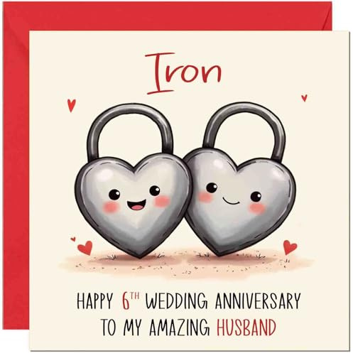 Iron Anniversary Card for Husband - 6th Wedding Anniversary Cards for Husband from Wife Cute Anniversaries Greeting Cards