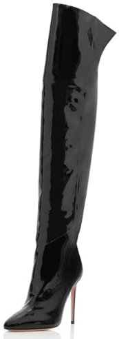 Gueploer Donne sopra Il Ginocchio Stivali, Stivali Alti A Spillo A Spillo in Pelle Verniciata per Il Partito,Nero,39 EU