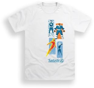 Fantastic Four Adults T-Shirt – White Cotton Marvel Tee | Short Sleeve | Unisex | White | 100% Cotton | Adults | XS-XL