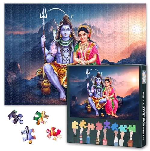 1000 Teile Puzzle: Shiva & Parvathi Götterpaar (50x70cm) - Indische Religiöse Kultur, Meditatives Premium Puzzle für Familien