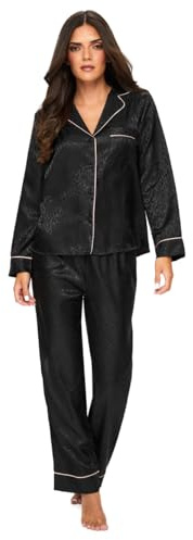 Ann Summers Valentines Signature Satin Long PJ Set (2 Piece) Jacquard Satin Pyjamas for Women – Luxurious Button-Up Womens Pyjamas for Bedtime or Lazy Mornings, Comfortable and Stylish Ladies PJs