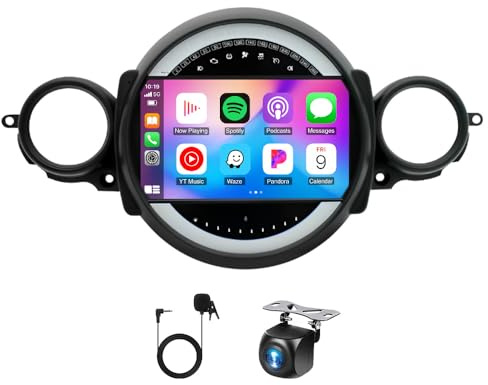 4G+64G Android 13 Car Stereo for BMW Mini Cooper R56 2007-2014, 9 IPS Touchscreen Car Radio Receiver for Carplay Android Auto GPS Navi Bluetooth Wifi HiFi SWC Backup Camera Mic Split screen