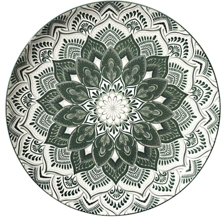 HowHomely Indi - Juego de vajilla (12 piezas, porcelana, 4 platos llanos, 27 cm, 4 platos de postre de 19 cm, 4 platos hondos de 20 cm, diseño de mandala, oriental, elegante y moderno)