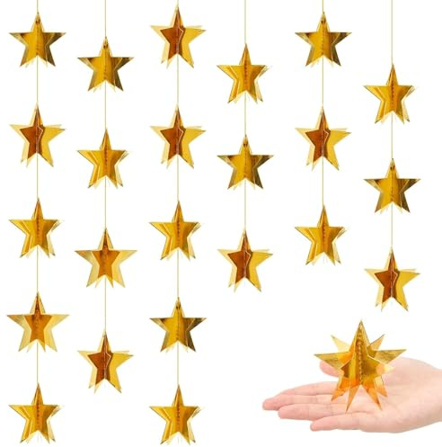 DazzJoy 4 Stück 3D Glitzer Stern Girlande, Sternengirlande Gold, Papier Sternen Girlande, Glitzer Sterne zum Aufhängen, Stern Hängende Deko Girlanden für Weihnachten, Neujahr, Geburtstag, Hochzeit