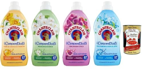 Italian Gourmet Weichspüler Konzentrat Duftperlen Vorteilspack 4×1150 ml – Wäscheweichmacher für langanhaltende Frische (Orange/Narzisse, Weißer Moschus, Orchidee/Feige, Meeresnoten/Lotus) + Polpa