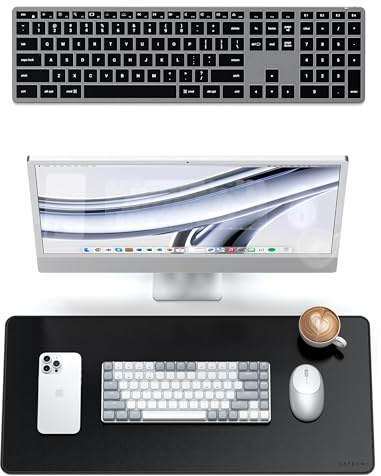 SATECHI Synthetic PU Desk Mat and Slim X3 Bluetooth US QWERTY Keyboard Bundle 68.1 x 31.5 cm Desk Pad with Backlit Numeric Keypad