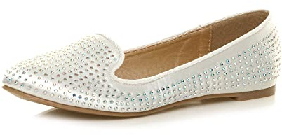 AJVANI Diamante Wedding Evening Party Bridesmaid Ballerina Ballet Flats Loafers Size