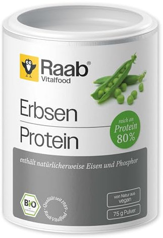 Raab Vitalfood Bio Erbsen Protein Pulver (75 g), reines Proteinpulver, 80% Eiweiß, aus biologischem Anbau, vegan, reich an Eisen