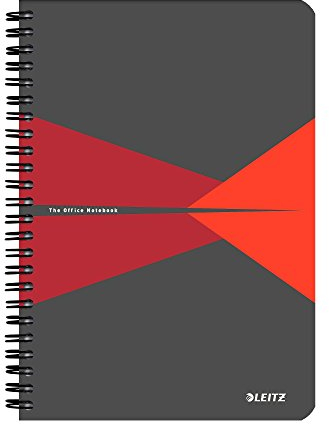 Leitz 44590025 Office Collegeblock A5 liniert, spiralgebunden mit Karton Einband Rot