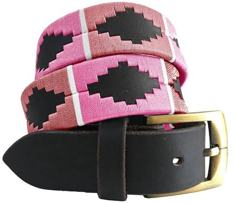 CARLOS DIAZ Herren Damen Premium Unisex Braunes Leder Bestickt Designer Polo Gürtel (95 cm/ 36-38 Inches)