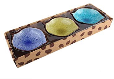 lachineuse - 3 Coupelles Apéritif Feuilles - En Céramique - 14 x 11 x 4 cm - Design Japonais Traditionnel - Service Vaisselle Tapas Sauces - Petits Bols Apéro originaux - Idée Cadeau Cuisine