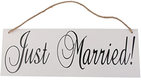 Ultnice - Cartelli in legno Just Married, con corda da appendere, per proposte di fidanzamento