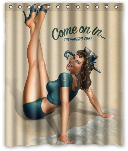 CHATAE Rideau de douche rétro Pin-up Girl-Come en polyester Custom étanche pour salle de bain 152,4 x 182,9 cm