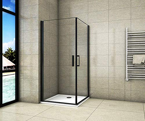 Aica Sanitär Duschkabine 90x100cm Duschabtrennung Schwarz Drehtür aus 8mm Sicherheitsglas mit Nanobeschichtung 200cm Höhe
