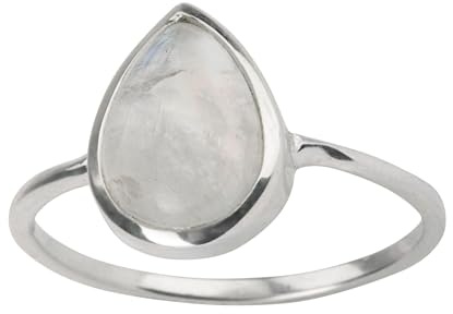 Züssi Simply Mondstein Ring für Damen aus reinem 925 Sterling Silber - Echter Mondstein Edelstein - Damen Ring in Tropfenform - Größe 51-58