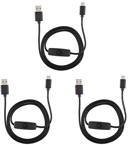 ASHATA USB Typ C auf USB-A 2.0 Stecker Ladekabel, 3 STÜCKE Typ C auf USB Netzteil Netzkabel mit Schalter, Hochwertiger Kern aus reinem Kupferdraht, für 4B