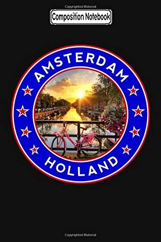 Composition Notebook: Amsterdam, Poster, Blue Background, Circle 3 Dutch Journal Notebook Blank Lined Ruled 6x9 100 Pages