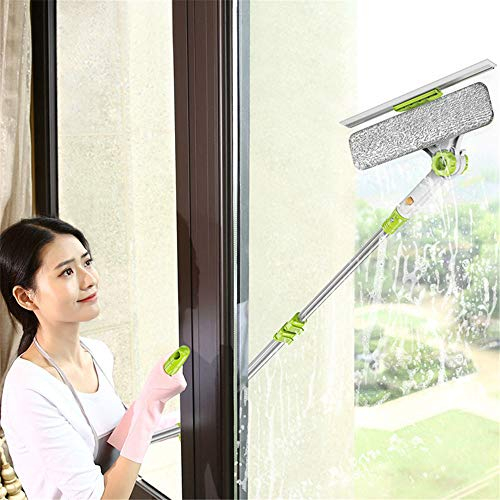 BCLGCF Limpiador De Ventanas Telescópico De Aluminio Herramienta De Limpieza De Ventanas con Ajuste De Ángulo Inteligente con Escobilla De Goma para Vidrio De Ventana De Doble Cara Externa