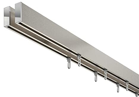 DécoProfi Gardinenstange Innenlauf 2-läufig Set rechteckig Above Silber Eloxiert/Verchromt I Länge: 400cm Aluminium für Deckenmontage I Als Gardinenschiene & Vorhangstange geeignet