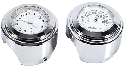 Ymiko 7/8 1 Motorradlenkeruhr und Thermometerhalterung Zifferblattuhr und Thermometer Temp für Dirt Bike Motocross Lenkerzifferblatt Motorraduhr