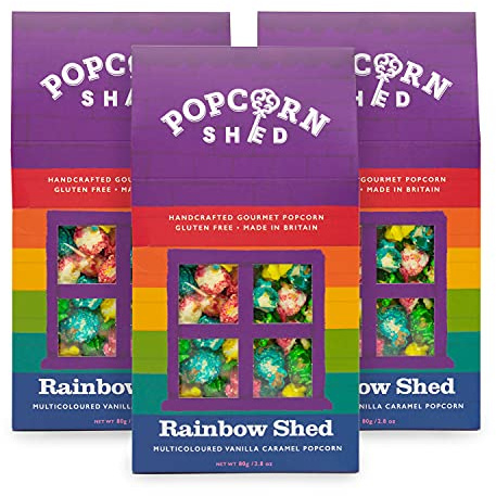 Popcorn Shed Rainbow Shed Gourmet Popcorn (3 x 80g) | Multicoloured Vanilla Caramel Gourmet Popcorn, Easy & Low Calorie Snack, Perfect for Parties, Movie Nights & Gifting