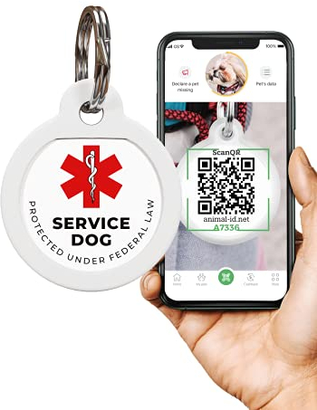 ROVERTAGS QR-Code Pet Tag Service Dog ID - ESA - Emotional Support Service Dog Name Tags (Service Dog, S)