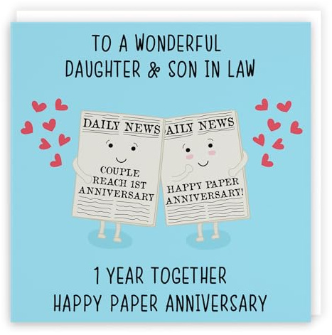 Hunts England - Daughter And Son In Law 1st Anniversary Card - Fun Cute Anniversary Card - 1 Year Together - Happy Paper Anniversary - Iconic Collection