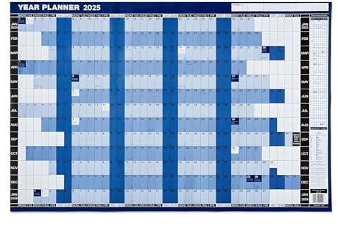 2025 Wall Planner Large (90cm x 60cm) Mounted on Board | Dry Wipe Office Wall Calendar with Sticky Labels and Drywipe Marker
