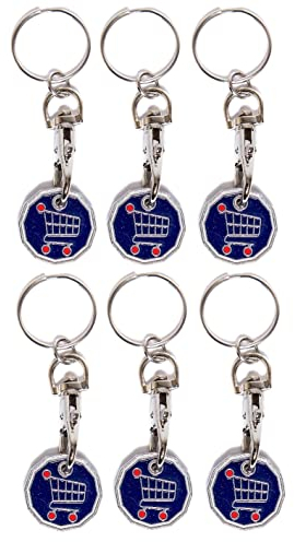 Craft 4 You Pack of 6 x Shopping Trolley Token UK Keyring £1 Coin Shape Pound Tokens Key Ring for Supermarkets Locker Gym (6 x Funky Trolley)