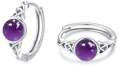 Amethyst Creolen Keltischer Ohrringe Silber 925 Amethyst Ohrringe Keltischer Creolen für Damen Mutter Mädchen Kinder