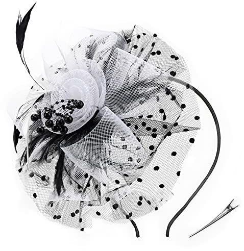 DRESHOW Fascinator Chapeau Plume Mariage Dames Day Bandeau et Clip Cocktail Tea Party Chapeau pour Fille et Femmes