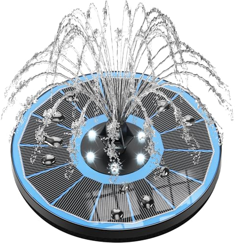 SZMP Fuente Solar para Estanque 100% Vidrio,Bomba de Fuente de energía Solar de 3.5W con 8 boquillas y 4 fijadores,para Estanque de Jardín Fuente,Baño para Pájaros,Circulación de Agua para Oxígeno