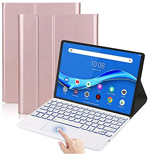 QYiiD Étui Clavier avec pavé Tactile pour Lenovo Tab M10 Plus 10.3 Pouces FHD (TB-X606F / TB-X606X), MAZERTY Clavier Bluetooth, Rétroéclairé, Coque Housse pour Lenovo M10 FHD Plus 10.3, Or Rose