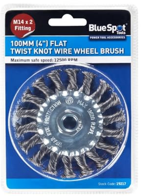 BLUE SPOT TOOLS 100MM (4) M14 X 2 FLAT TWIST KNOT WIRE WHEEL BRUSH