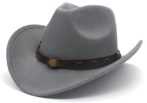 Faringoto Cowboyhut für Herren und Damen, klassischer Filz, breite Krempe, Westernhut, grau, Einheitsgröße