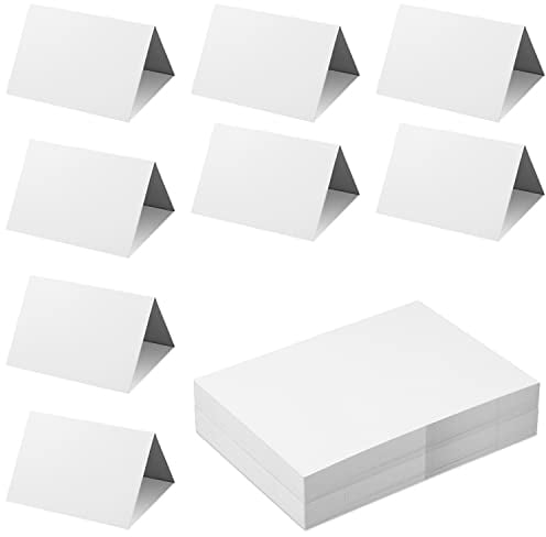 SAVITA 50 Stück Tischkarten Hochzeit, Faltbar Namenskarten Leere Karten zum Gestalten Weiße Tischkarten Blanko für Hochzeit Party Besprechung Tischbestuhlung Bürobedarf, 9,4x6,3cm (Gefaltet)