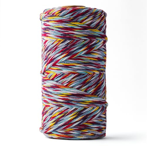 LEDENT Makramee Garn (3mm, 120M, Regenbogenfarben) - Einfach gedrehtes Seil 100% recyceltes Baumwollgarn zum Basteln - Dickes Makramee Garn für kreative Projekte