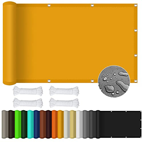 Sonnensegel Wasserdicht Sonnenschutz 1 x 2 m Rechteckig Wasserdicht UV Schutz Zaunblende Sichtschutz inkl Befestigungsseile für Terrasse, Balkon, Pool und Garten, Golden