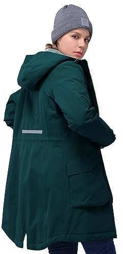33,000ft Damen Wintermantel Lange Warme Winterjacke Parka Regenjacke Verdickene Funktionsjacke Mit Kapuze Übergangsjacke Outdoorjacke, Petrol 2XL