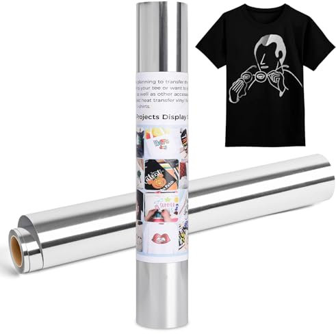 IModeur Metallic Silver Iron on Vinyl Roll - 30.5 x 305 cm Silver Heat Transfer Vinyl for Cricut Maker, Silver HTV Vinyl Roll for Shirt, Clothes, Hats, Pants, Other Fabric