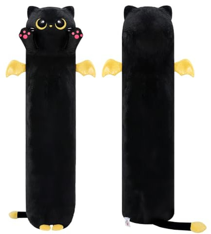 Mewaii 50CM Kuscheltier Kawaii Langes Katzen Plüsch Kissen Mondauge Schwarz Stofftiere Plüschtier Ausgestopftes Tier Spielzeug Kuschelkissen Geschenk Plüschkissen