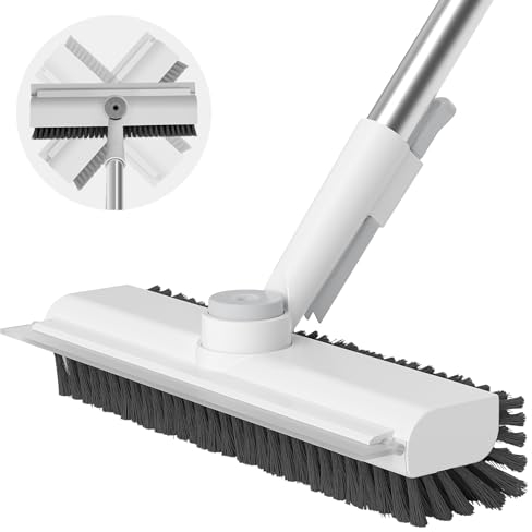 AIR U+ Bodenscheuerbürste mit langem Griff, 3-in-1-Schaber und robuste, steife Borsten, Schrubber für die Reinigung von Dusche, Bad, Terrasse, Garage, Küche, Wand und Deck